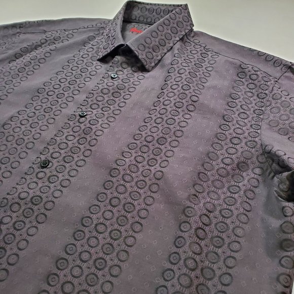 Visconti Black Shirt Mens XLT Sleek Geometric Hidden Button Down Designer Casual - Picture 8 of 16